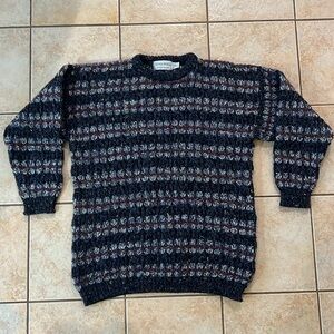 Vintage Patrick Malin WOOL Multicolor Striped Crewneck Handknit Sweater, Large
